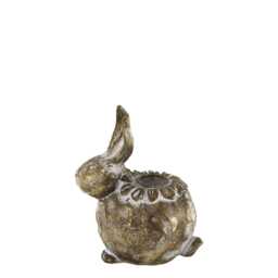 Rabbit Candlestick Holder - Gold Bunny Candleholder Resin Sitting Animal Shape Taper Candle Antique Brass - thumbnail 4