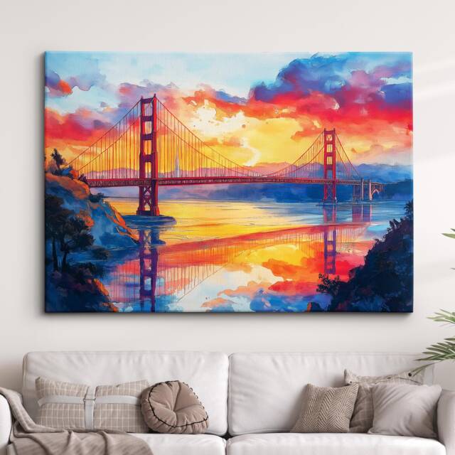 San Francisco Bay Golden Gate Bridge Abstract America Modern Painting Wall Art Framed Canvas Poster Print Home/Office Room Decor, Gifts - image 1