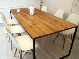 steel Frame Oak Dining Table Basic Nio Ii. Modern Industrial Tables For Room. Solid Wood. Black Metal Base. Quality Handicraft - thumbnail 1