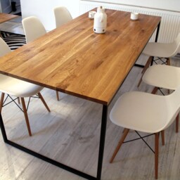 steel Frame Oak Dining Table Basic Nio Ii. Modern Industrial Tables For Room. Solid Wood. Black Metal Base. Quality Handicraft - thumbnail 2