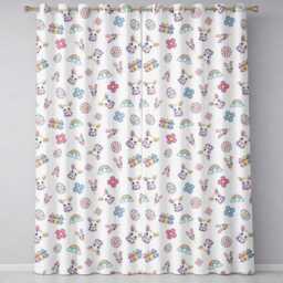 Cute Rainbow Bunny Flower Easter Egg Seamless Pattern Light Grey Background Readymade Eyelet Ring Top Thermal 100% Blackout Curtains - thumbnail 2