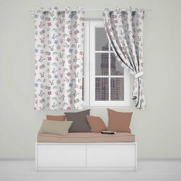 Cute Rainbow Bunny Flower Easter Egg Seamless Pattern Light Grey Background Readymade Eyelet Ring Top Thermal 100% Blackout Curtains