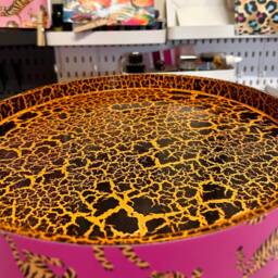 Hot Pink & Black Tiger Round Bedside Table . Fun Bright Home Decor Ideal For Nightstand Or Side Table. Comes With Inbuilt Drawer - thumbnail 3