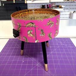 Hot Pink & Black Tiger Round Bedside Table . Fun Bright Home Decor Ideal For Nightstand Or Side Table. Comes With Inbuilt Drawer - thumbnail 2