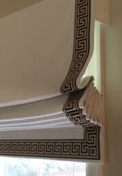 Custom Relaxed Roman Shade With Greek Key Trim