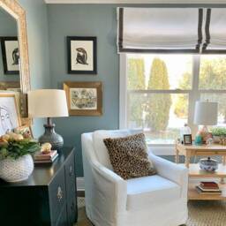 Custom Relaxed Roman Shade With Greek Key Trim - thumbnail 2