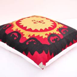 Handmade Suzani Pillow Cover, Silk Embroidered Cushion, 20x20 Inch - thumbnail 2