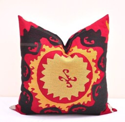 Handmade Suzani Pillow Cover, Silk Embroidered Cushion, 20x20 Inch - thumbnail 1