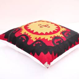 Handmade Suzani Pillow Cover, Silk Embroidered Cushion, 20x20 Inch - thumbnail 3