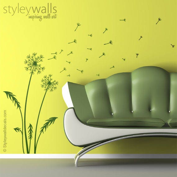 Dandelion Wall Decal, Wishes Home Sticker Decor, Blowing Away in Wind - image 1