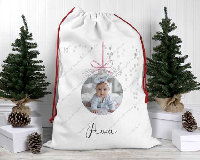 Christmas Sack, Santa Xmas Bauble, Decoration, Personalised Gift, Bag, Photo Gift - image 1