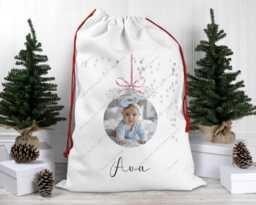 Christmas Sack, Santa Xmas Bauble, Decoration, Personalised Gift, Bag, Photo Gift