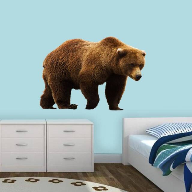 Grizzly Bear - Peel & Stick Sticker Brown Wall Art Decor Reusable Fabric Material Vwaq Pas11 - image 1