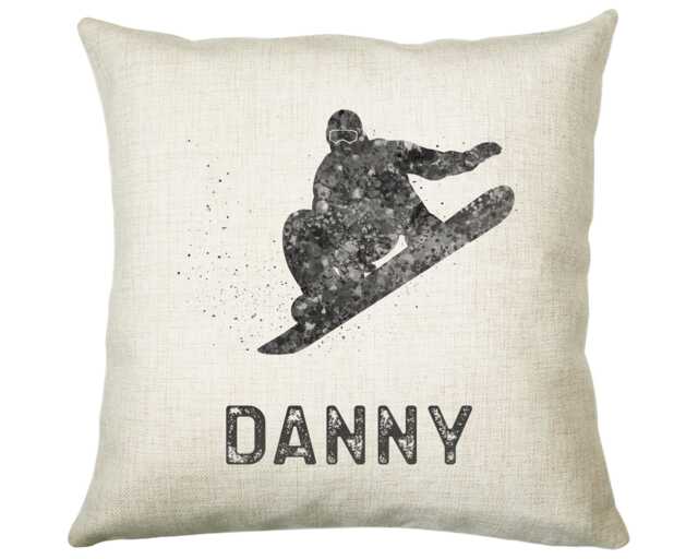 Personalised Snowboarding Cushion Gift Boys Girls Bedroom Printed Name Design - Pillow Skiing Mountain Decor Cs268 - image 1