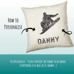 Personalised Snowboarding Cushion Gift Boys Girls Bedroom Printed Name Design - Pillow Skiing Mountain Decor Cs268 - thumbnail 3