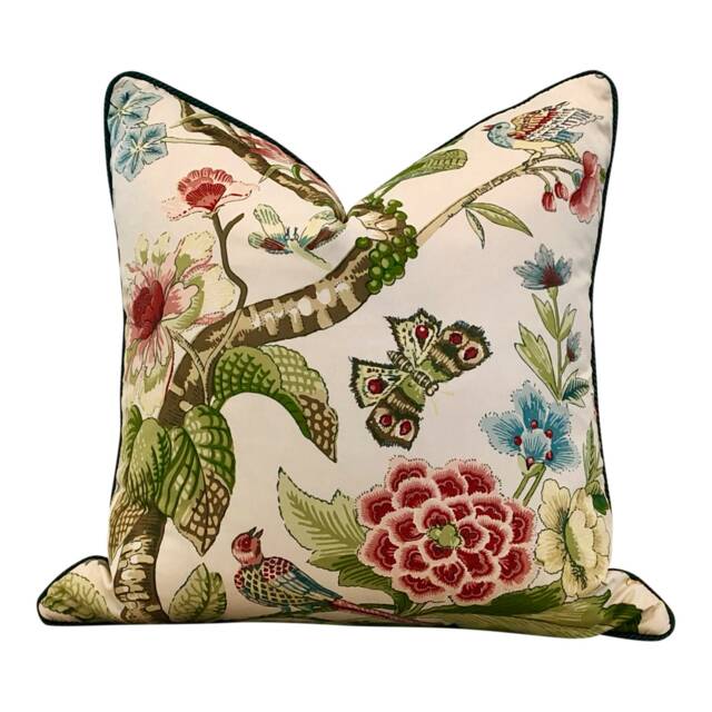 Schumacher Cranley Garden Pillow Green & Red - Designer Chinoiserie Pillow, Euro Sham, High-End Decorative Cushions, Accent Floral Pillows - image 1