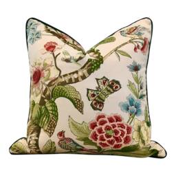 Schumacher Cranley Garden Pillow Green & Red - Designer Chinoiserie Pillow, Euro Sham, High-End Decorative Cushions, Accent Floral Pillows - thumbnail 1