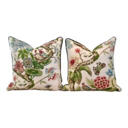 Schumacher Cranley Garden Pillow Green & Red - Designer Chinoiserie Pillow, Euro Sham, High-End Decorative Cushions, Accent Floral Pillows - thumbnail 3