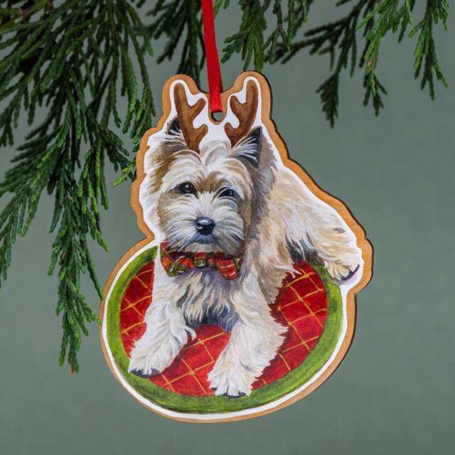 Cairn Terrier, Christmas Ornament, Wood Tree Handmade, Watercolor Art, Terrier Dog - image 1