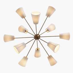 Mid Century Modern 12-Light Sputnik Chandelier - Multi-Arm Brass Pendant Lamp With Frosted Cone Shades Large Statement Ceiling Light - thumbnail 2