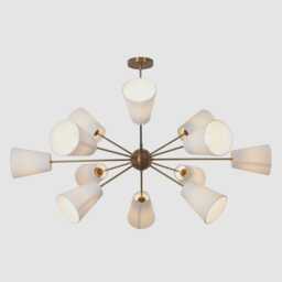Mid Century Modern 12-Light Sputnik Chandelier - Multi-Arm Brass Pendant Lamp With Frosted Cone Shades Large Statement Ceiling Light - thumbnail 3
