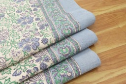 Handmade Block Printed Cotton Rug Grey & Green Floral, Custom Size - thumbnail 1
