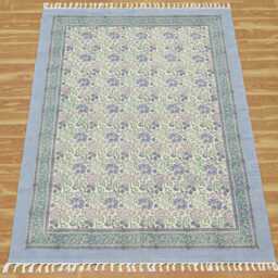 Handmade Block Printed Cotton Rug Grey & Green Floral, Custom Size - thumbnail 3