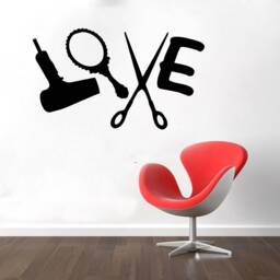 Hair Salon Wall Decal Stylist Tools, Scissors, Beauty Shop Decor T214 - thumbnail 1