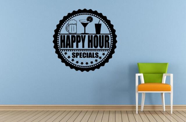 Happy Hour Cocktails Drinks Specials Stamp Sign Logo Store Shop Salon Window Wall Decal Vinyl Sticker Mural Room Decor L1711 - image 1