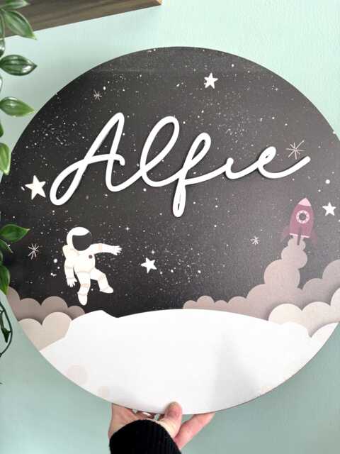 Personalised Space Plaque, Space Nursery Decor, Space Wall Art, Boys Bedroom Decor - image 1