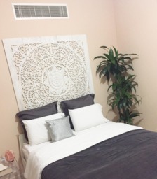 Queen Size Bed Bohemian Headboard Mandala Sculpture Lotus Flower Wooden Hand Craved Carving Teak Wood Art Panel Panels Wall Home Decor Thai