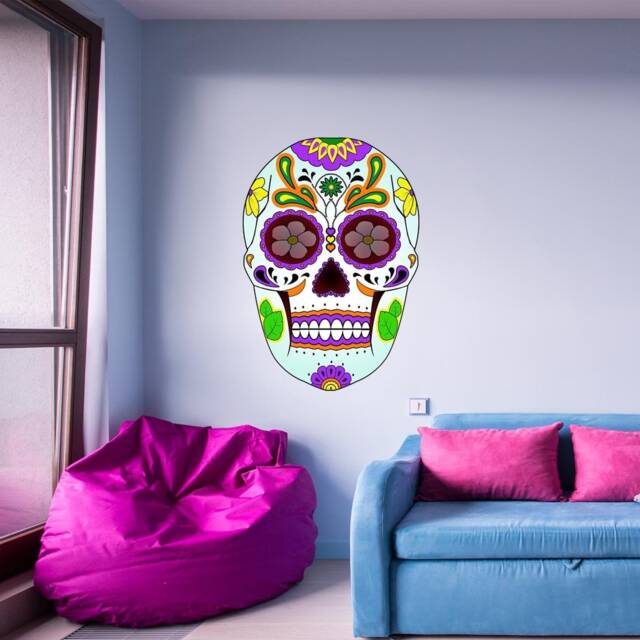 Dia De Los Muertos - Day Of The Dead Wall Art Sugar Skull Murals Peel & Stick Removable Reusable Fabric Material Vwaq-Gjg#1
