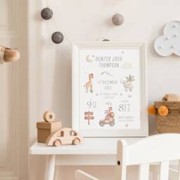 Personalised Baby Boy Birth Stats Print Newborn Gift Print, Neutral Safari Nursery Decor - thumbnail 3