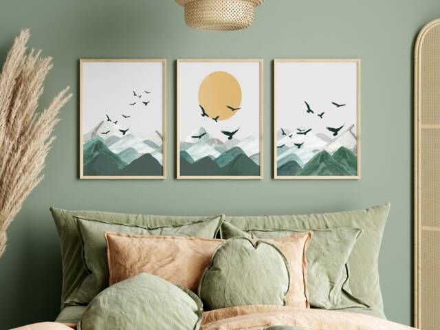 Sage Green Abstract Landscape Print Set - Bohemian Wall Art - image 1