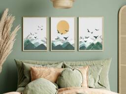 Sage Green Abstract Landscape Print Set - Bohemian Wall Art - thumbnail 1