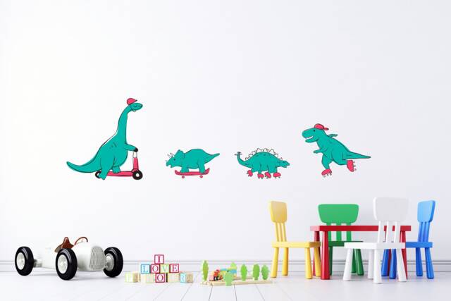 Skater Dinosaurs Wall Stickers , Dinosaur Pack Decals Fun Art - Thevinylcreations - image 1