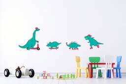 Skater Dinosaurs Wall Stickers , Dinosaur Pack Decals Fun Art - Thevinylcreations - thumbnail 1