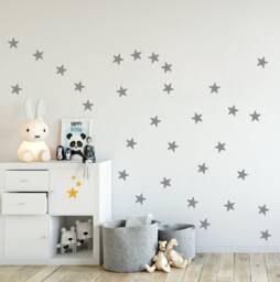 Star Wall Decal Grey, Set Of 35 2'' - 5 cm, White Sticker Stars Or Metallic Gold Decals, Peel & Stick, Kids-Room