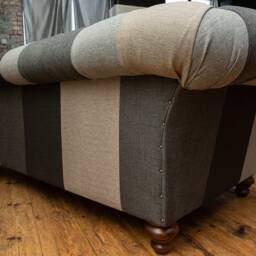 3 Seater Grey Wool Patchwork Chesterfield Sofa, Antique Tan Leather, Unique British Handmade - thumbnail 4
