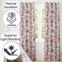 Cute Kawaii Donut Cake Dessert Blue Gingham Background Seamless Pattern Readymade Eyelet Ring Top Thermal 100% Blackout Curtains - thumbnail 3