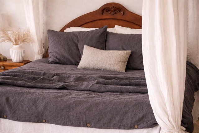 Linen Duvet Cover Dark Grey - Washed Bedding Set, Soft Natural Flax, Multiple Sizes, Minimalist Rustic Bedroom Decor - image 1