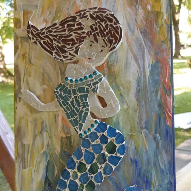 Mosaic Glass Mermaid Wall Art Nautical Kids Room Decor - image 1
