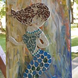 Mosaic Glass Mermaid Wall Art Nautical Kids Room Decor - thumbnail 1