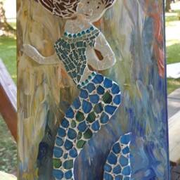 Mosaic Glass Mermaid Wall Art Nautical Kids Room Decor - thumbnail 3