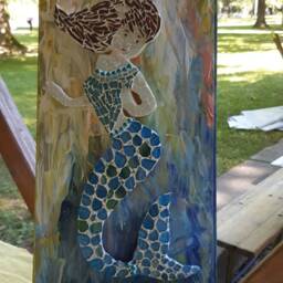 Mosaic Glass Mermaid Wall Art Nautical Kids Room Decor - thumbnail 2