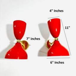 Mid Century Modern Brass Diabolo Wall Sconce Pair - Red Italian Lighting - thumbnail 3