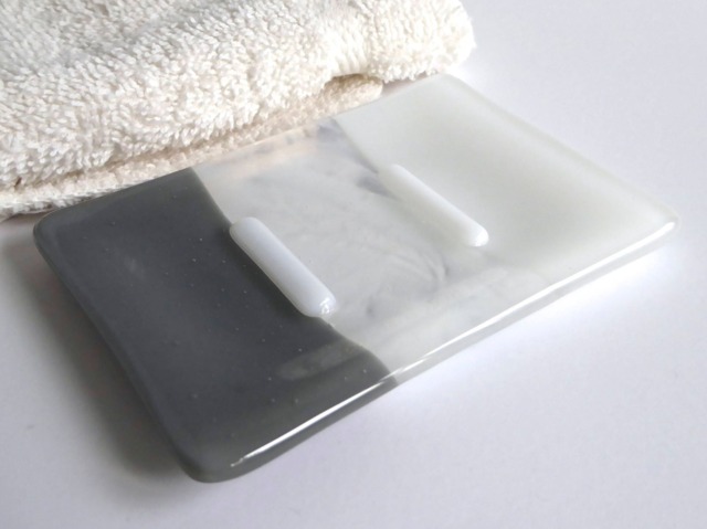 Fused Glass Soap Dish in Gray & White By Bprdesigns - image 1