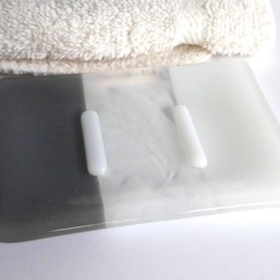 Fused Glass Soap Dish in Gray & White By Bprdesigns - thumbnail 2