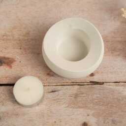 Rounded Concrete Tea Light Holder White Candle - thumbnail 3