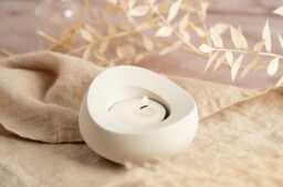 Rounded Concrete Tea Light Holder White Candle